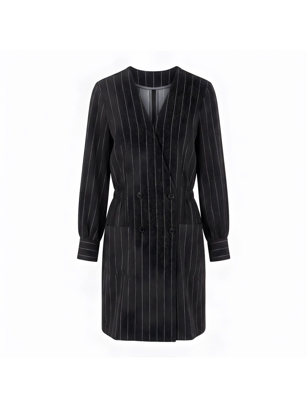 London Times Black and White Pinstripe Double-Breasted Dress